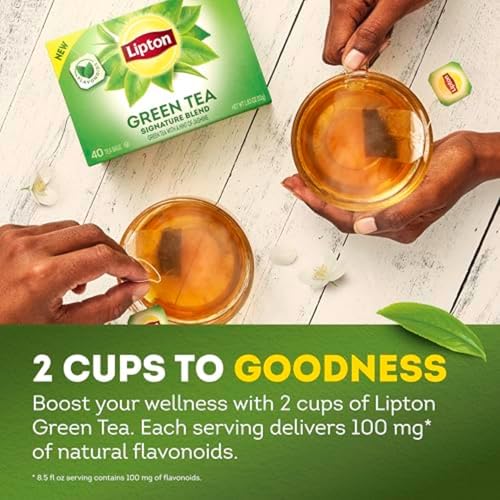 Lipton Signature Blend Green Tea Bags, Unsweetened Teabags for Hot Tea or Iced Tea with Caffeine and Flavonoids, 240 Total Tea Bags (40ct - Pack of 6)