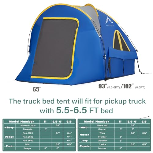 GoHimal Pickup Truck Tent, Waterproof PU2000mm Double Layer for 5.5-6.0 FT Truck Bed, Portable Truck Bed Tent for Camping, Blue