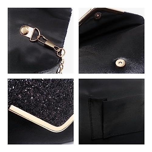 Dasein Women Evening Bags Formal Clutch Purses for Wedding Party Prom Handbags with Shoulder Strap and Glitter Flap (Black)