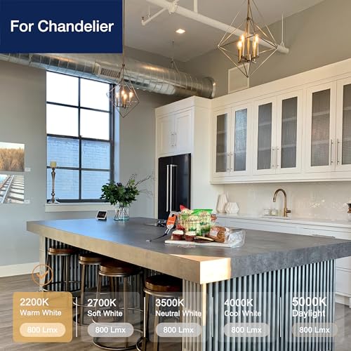 FLSNT CA11 E26 LED Candelabra Bulbs, Dimmable LED Chandelier Light Bulbs, 40W Equivalent, 2200K Warm White Light, 330LM, Amber Glass Finishing, 6 Pack