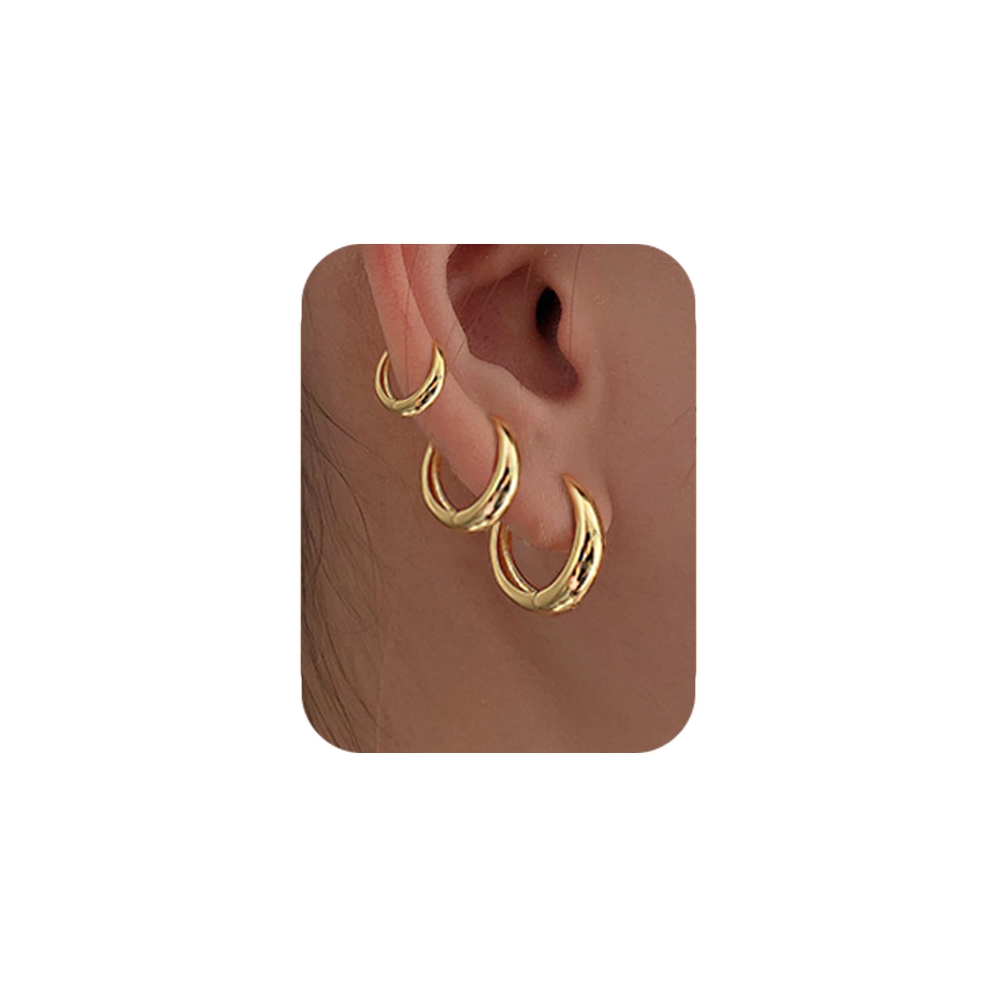 PANSHI Gold Hoop Earrings for Women Trendy Chunky Gold Earrings Huggie Dainty Earrings Gold Jewelry for Women Teen Girls Gifts