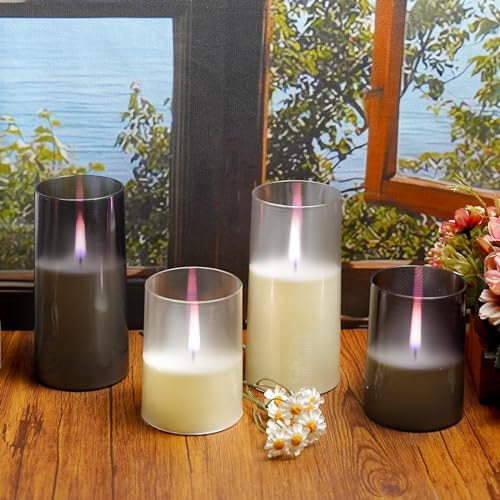 kakoya Flameless Candles Upgraded Realistic Flickering Flame LED Candles,Battery Operated Candles with Remote Timers,Acrylic Electric Candles Set of 3(D 3" xH 6" 6")（Ivory）