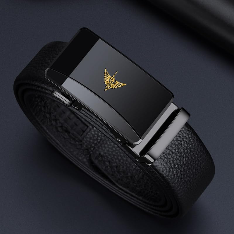 VANNANBA Mens Leather Ratchet Belts Slide Dress Belts for men Automatic Buckle with Gift Box