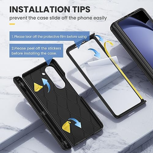 Ruky for Galaxy Z Fold 5 Case with Hinge Protection, Full Body Case with Built-in Privacy Screen Protector & Magnetic Kickstand PU Leather Protective Phone Case for Samsung Galaxy Z Fold 5, Black