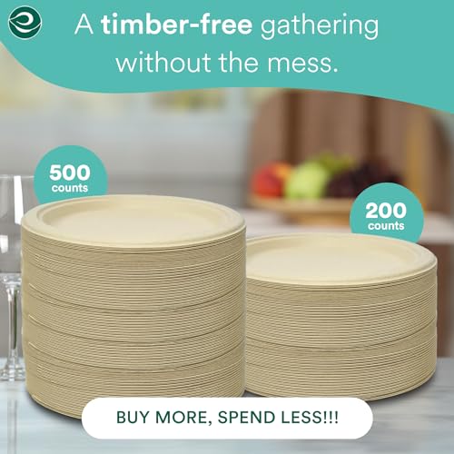 ECO SOUL 100% Compostable 10 Inch Paper Plates [100-Pack] Disposable Party Plates I Heavy Duty Eco-Friendly Sturdy Dinner, Wedding, Event Plates I Biodegradable Unbleached Sugarcane Eco Plates