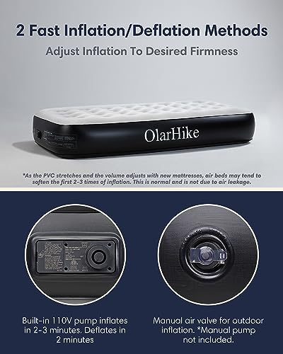 OlarHike Twin Air Mattress with Built in Pump,Inflatable Blow Up Mattresses Storage Bag for Camping,Travel&Guests,13" Airbed-High Speed Inflation Black Bed,Camping Accessories,Indoor