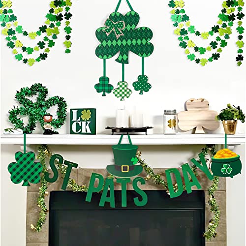 2 Pieces St. Patrick's Decoration Shamrock Clover Wood Front Door Wall Signs with Ropes DIY, Irish Sign Ornaments Hanging Crafts for Home Party Supply