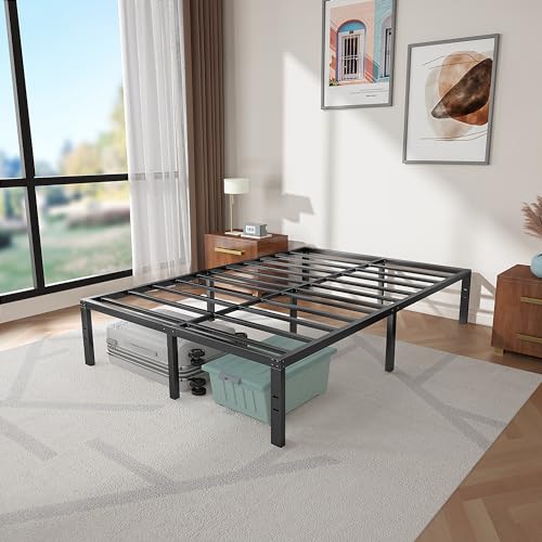 NOAH MEGATRON Queen Bed Frame No Box Spring Needed Heavy Duty Platform Mattress Foundation 14 Inch Under Storage Noise Free Easy Assembly Bed Frame Queen