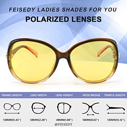 FEISEDY Women Classic Polarized Night Vision Driving Glasses Anti Glare Ladies Yellow Lens Sunglasses B2730