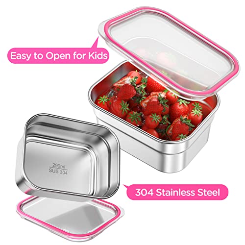 DaCool Stainless Steel Lunch Box Bento for Kids Adults Leakproof BPA-Free Metal Lunch Containers Tray 5-Compartment with Fork for Girls Food Snack Containers for School Outdoors, Pink