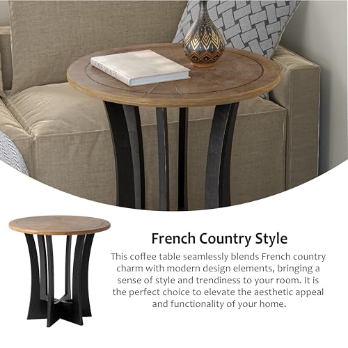 COZAYH Farmhouse Round End Table with Criss-Cross Wood Legs, Rustic French Country Side Table for Dinning or Living Room, Modern, Black, Natural Wood, 23.62’’W*23.62’’D*23.22’’H