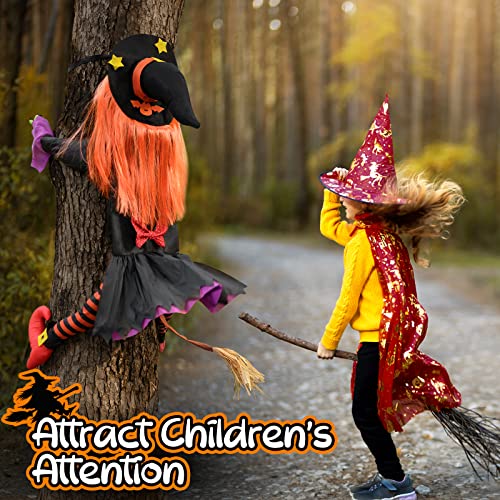 Large Crashing Witch Decor(55'' H), Halloween Decorations Clearance Outdoor Witch Props Ornaments, Hanging into Tree/Porch Pole/Door/Yard, with Adjustable Band, Outside Garden Funny Witches Crashed