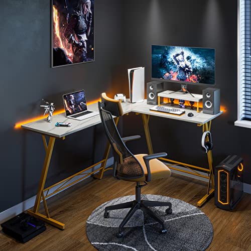 Casaottima Gaming Desk L Shaped Computer Desk, Corner Desk for Home Office with Monitor Stand 58", Laminated Marble