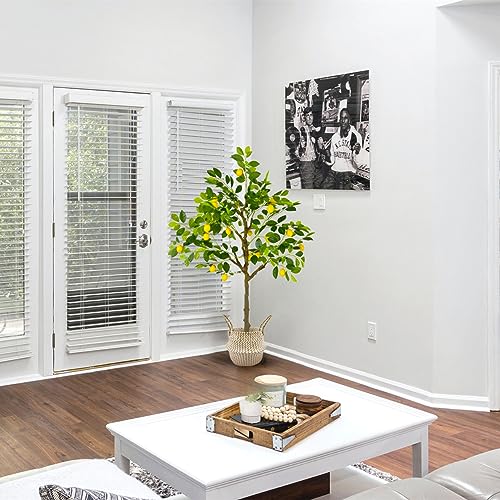 Warmplants Artificial Fiddle Leaf Fig Tree, 6ft Tall Fake Fiddle Leaves Silk Plant with Woven Basket, Decorative Faux Ficus Lyrata Tree for Indoor Outdoor Home Office Living Room