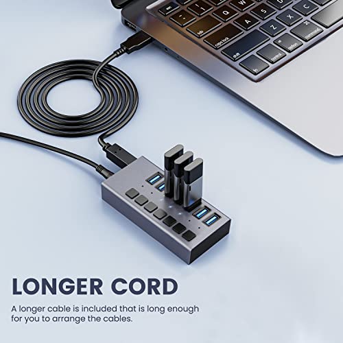 36W Powered USB Hub - ACASIS 7 Ports USB 3.0 Data Hub - with Individual On/Off Switches and 12V/3A Power Adapter USB Hub 3.0 Splitter for Laptop, PC, Computer, Mobile HDD, Flash Drive and More