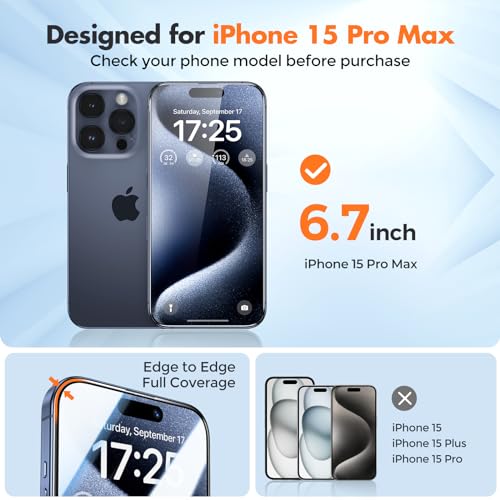 UNBREAKcable 3-Pack Screen Protector for iPhone 15 Pro, Double Shatterproof Tempered Glass [Easy Installation Frame] [HD Clear] [9H Hardness] [Full Coverage] for iPhone 6.1 inch