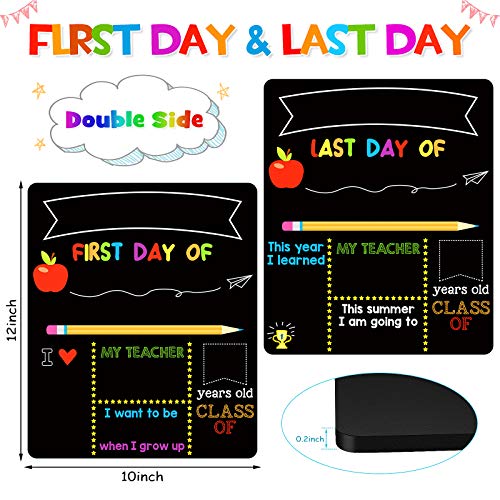 First & Last Day of School Chalkboard, 10 x 12 Inch Double Sided Back to School Sign for Kids/Girls/Boys, Reusable Wooden 1st Day of Preschool/Kindergarten Photo Props