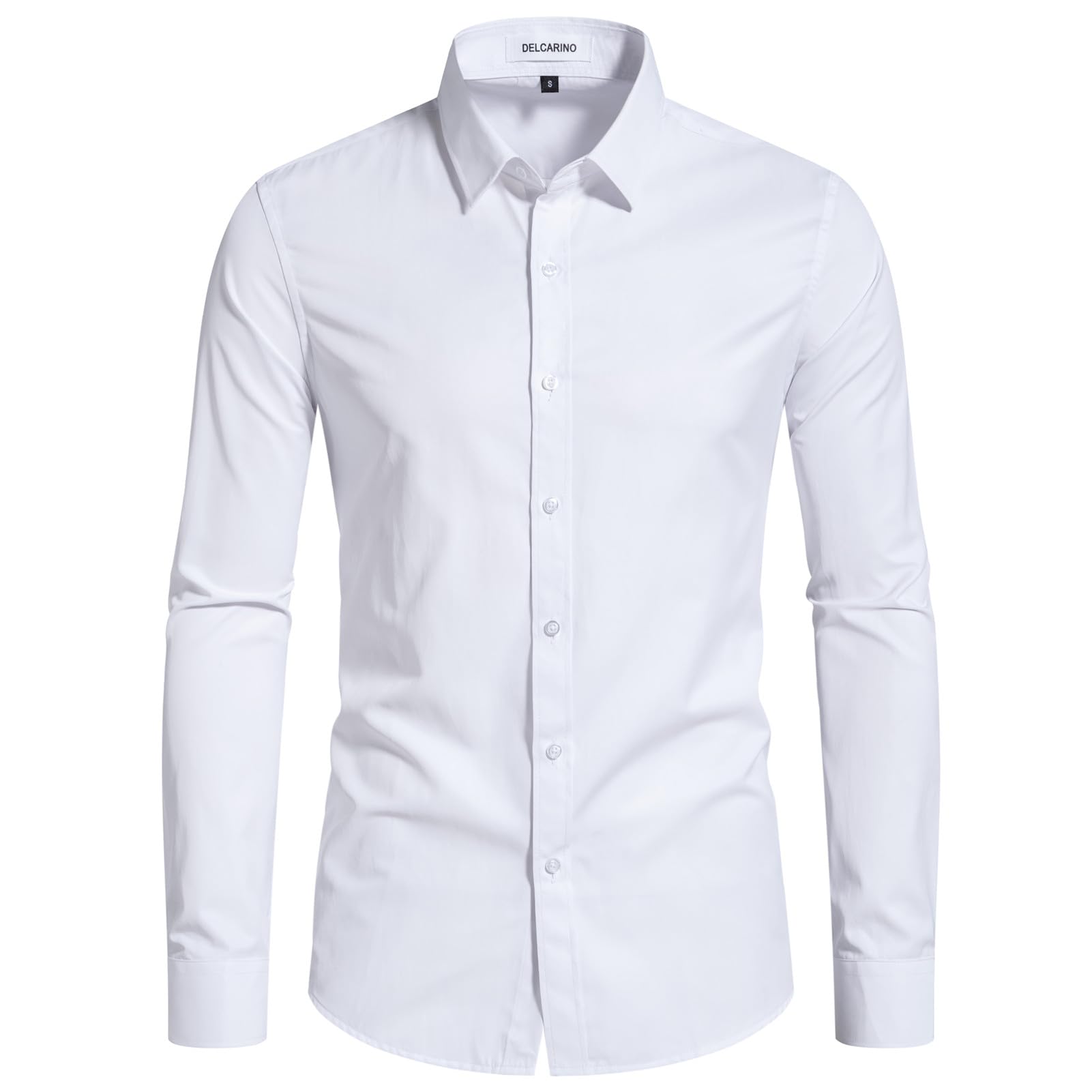 DELCARINO Men's Dress Shirts Stain Shield Stretch Slim Fit Shirts Wrinkle-Free Formal Business Button Down Shirt White Medium