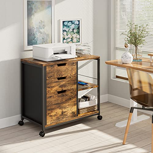 Himusi File Cabinet, Filing Cabinets for Home Office with Lock and USB Charging Port, 3 Drawer Wood File Cabinets for A4/Letter Size, Printer Stand with Storage