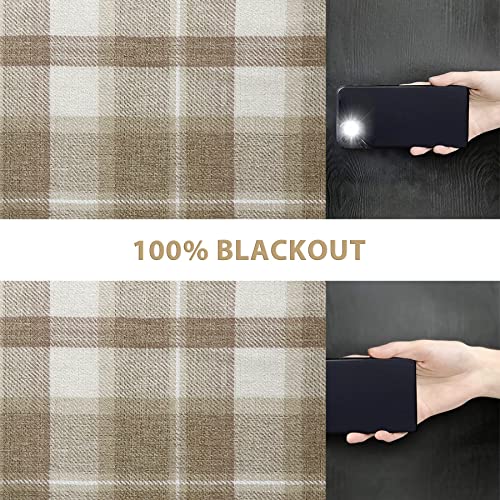 always4u 100% Blackout Plaid Curtains for Bedroom Living Room Woolen Look Sage Green Tartan Grommet Thermal 2 Panels 45 * 95 Sage Green