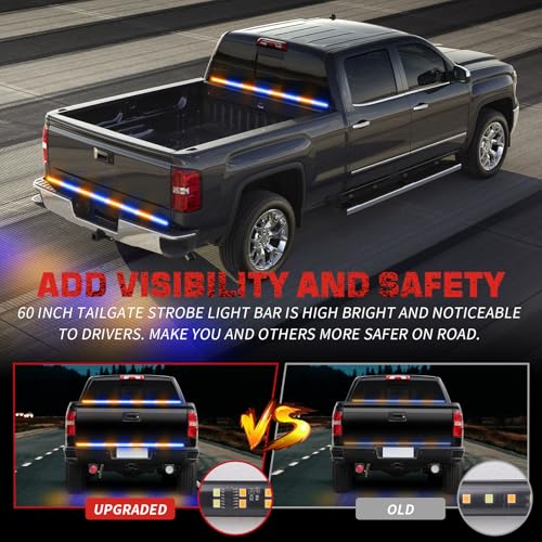 AINBIN 60 inch Amber Strobe Lights for Trucks 360 LED Tailgate/Rear Window Lights Emergency Light Strips Caution Warning Hazard Safety Lights for Tow Plow Trucks Construction Vehicles Pickup Trailer