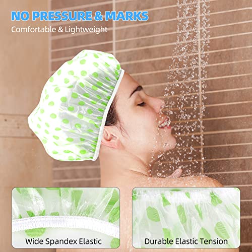 MZD8391 Shower Cap, Reusable Shower Hat Bath Caps - Waterproof with Elastic Band Hair Hat for Men Women Ladies Spa Salon (Coloful Dotted) (6 Packs)