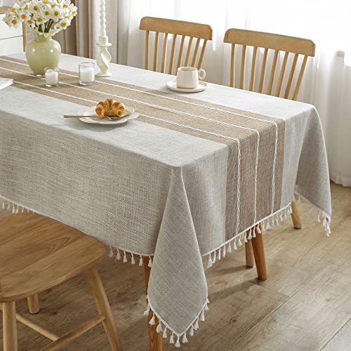 JIALE Tablecloths for Rectangle Tables,Cotton Linen Table Cloth Waterproof Tablecloth Wrinkle Free Farmhouse Dining Table Cover,Soft Fabric Table Cloths with Tassels,Brown,55" X 55",2-4 Seats