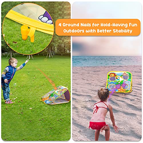 HelloJoy Bean Bag Toss Games for Kids, Outdoor Toys Double-Sided Foldable Animal Cornhole Board for Toddler Age 3 4 5 6 7 8 Years Old, Outside Beach Yard Lawn Backyard Party Gifts for Boys Girls