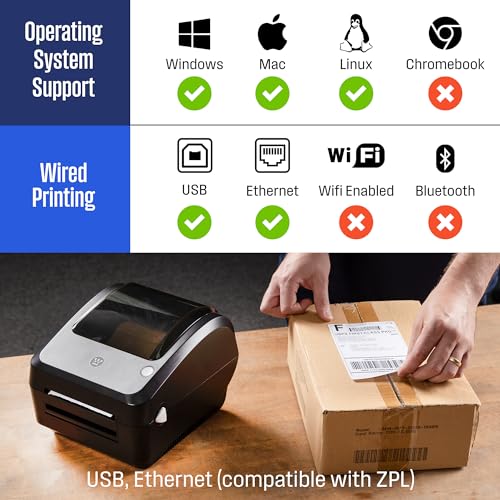 Westinghouse Direct Thermal Label Printer USB, Commercial Grade, Compatible with USPS, UPS, FedEx, Ebay, Shopify, Amazon, & More, Desktop Label Printer for Packages, Includes Sample 4x6 Labels