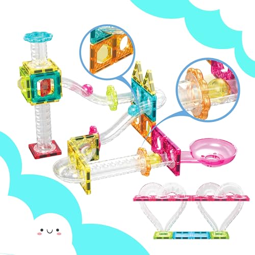 PicassoTiles Magnet Tiles Building Block Travel Size Magnetic Marble Run Construction Toy Set Mini Diamond Marble Racetrack Building Blocks Playset Education STEM Learning Kit Boy Girl 3+ PTMG45