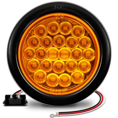 TRUE MODS 4" Round Amber 24 LED Trailer Tail Lights [DOT certified] [Grommet & Plug Included ] [IP67 Waterproof] Park Turn Trailer Lights for RV Trucks