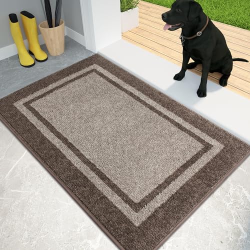 PURRUGS Dirt Trapper Door Mat 20" x 32", Non-Slip/Skid Machine Washable Entryway Rug, Shoes Scraper, Area Rug, Super Absorbent Welcome Mat for Muddy Wet Shoes and Paws, Beige & Grayish Brown