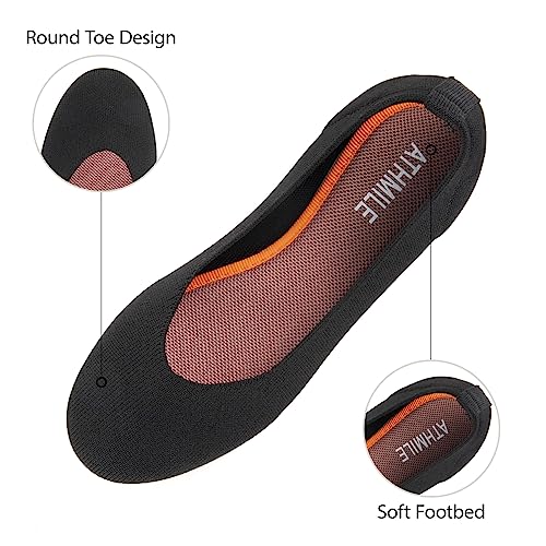 ATHMILE Black Flats Shoes Women Washable Knit Ballet Flats for Women Dressy Comfortable Washable Round Toe Flats Low Wedge for Women Dressy Wedding Business Work Office Size 7