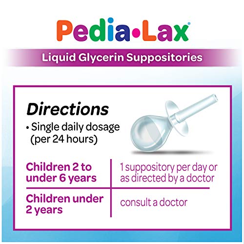 Pedia-Lax Laxative Liquid Glycerin Suppositories for Kids, Ages 2-5, 6 CT, 24 Pack