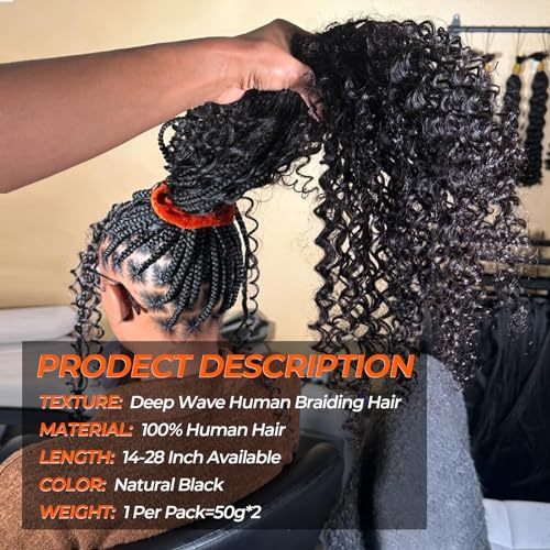 Human Braiding Hair for Boho Braids #4/27 Deep Wave Bulk Human Boho Hair for Braiding 12A Virgin Curly Human Hair for Boho Knotless Braids Human Hair Bundles (Deep wave (#4/27), 14 Inch)