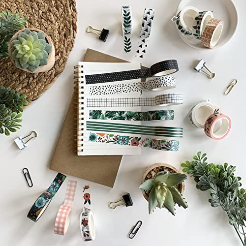 ZYNSHE Washi Tape Set of 16 Rolls of 15 mm Wide Washy Tape Cute Decorative Tape for Journaling, Scrapbooking, Crafts, Bullet Journals, Planners, DIY Decor & Craft Supplies for Adults & Kids (Meadow)