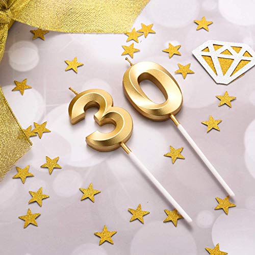 30th Birthday Candles Cake Numeral Candles Happy Birthday Cake Topper Decoration for Birthday Party Wedding Anniversary Celebration Supplies (Gold)