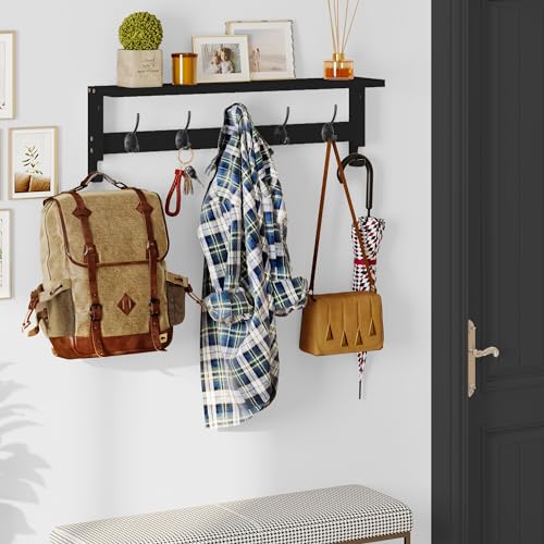 AMBIRD Coat Rack Wall Mount with Shelf, 28.9 Inches Coat Hooks Wall Mounted with 5 Hooks, Hat Wall Hooks for Hanging in Entryway, Living Room, Bathroom, Bedroom (Black, 28.9 * 4.5 inches)