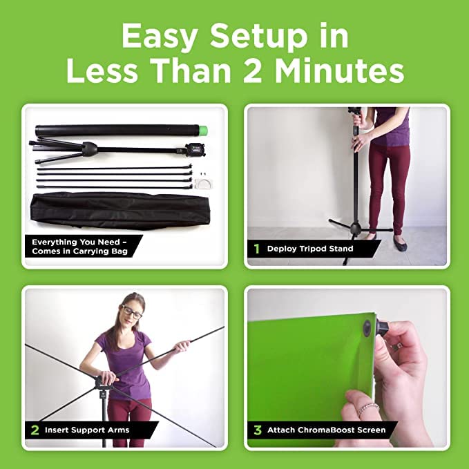 Valera 70in Green Screen Backdrop with Stand for Streaming, Ultra Portable 2 Min Setup, Portrait & Landscape, Tripod & Wall Mount, for Tiktok Zoom Video Meetings & More, +1k Free Backgrounds Included