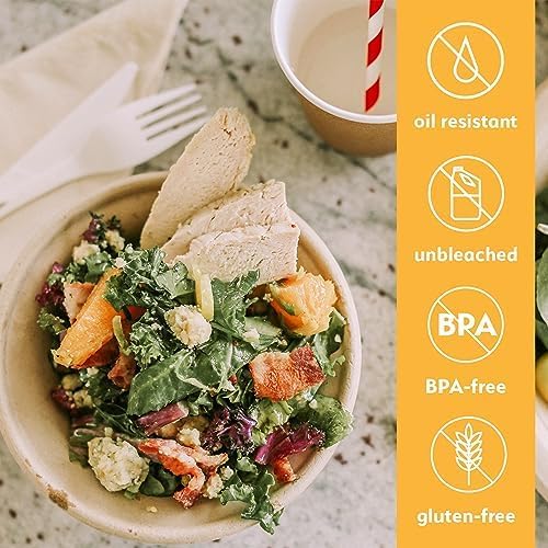 100% Compostable Paper Bowls [11.5oz 50 Pack] Soup Bowls, Pasta Bowls, Cereal, Salad, Ice Cream, Disposable Bamboo Small Bowls, Biodegradable, Unbleached by Earth's Natural Alternative
