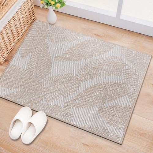 Rugshop Bella Distressed Palm Leaves Textured Flat Weave Easy Cleaning Outdoor Rugs for Deck,Patio,Backyard Indoor/Outdoor Area Rug 2' x 3' Natural