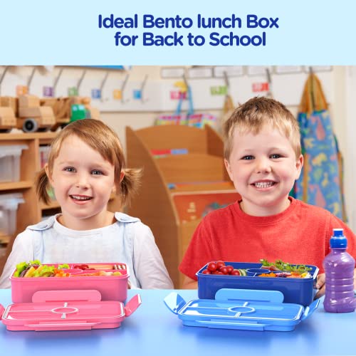 Jelife Bento Lunch Box for Kids - Leakproof Large Bento-Style with 4 Compartments Portions Lunchbox with Tableware Back to School, Reusable On-the-Go Meal and Snack Packing, Blue