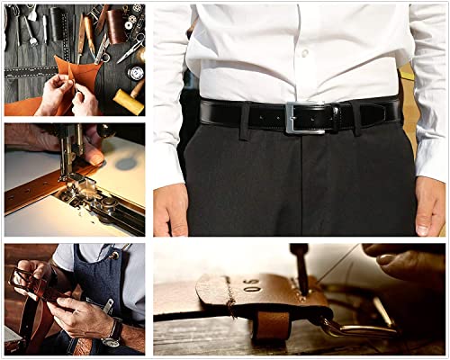 KM Legend Mens Genuine Leather Dress - Classic & Fashion For Work Business And Casual Belt, Basic Black, 54 US