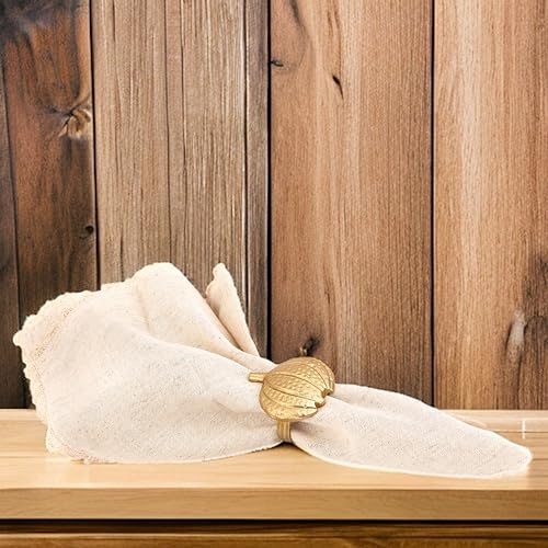 Napkin Rings Set of 12 Rustic Metal Napkin Rings Boho Leaf Glass Bead Farmhouse Spring Fall Napkin Ring Holder for Family Dining Banquet Wedding Christmas Easter Holiday Table Décor - Golden