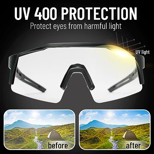 VOZAPOW Photochromic Sports Sunglasses, Cycling Sunglasses for Men Women Youth, Driving, Running, Baseball