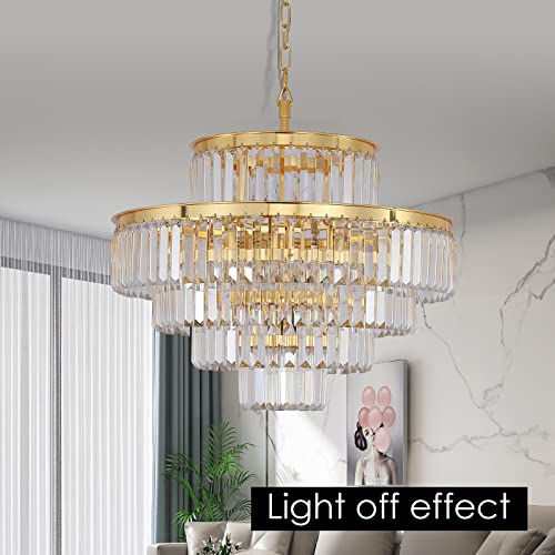 Lt-vt Gold Modern Style Crystal Chandeliers & LightsRound Hanging Classic, Pendant Ceiling Chandelier Lighting Fixture 5-Tier for Dining Room Living Room(Golden Orange,24 inch)