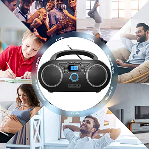 Portable Radio CD Player Boombox with Bluetooth & FM Radio, USB Port, AUX Input, Headphone Jack,Compact CD Player Radio Stereo System,CD-R/CD-RW/MP3 CDs Playback(WTB-771)