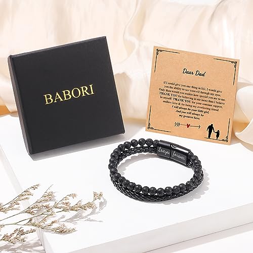 BABORI Bracelets for Son Anniversary Birthday Gift for Him Leather Beads Bracelet Christmas Graduation Father's Day Jewelry Tigter Eyes Beads 8.5 Inches