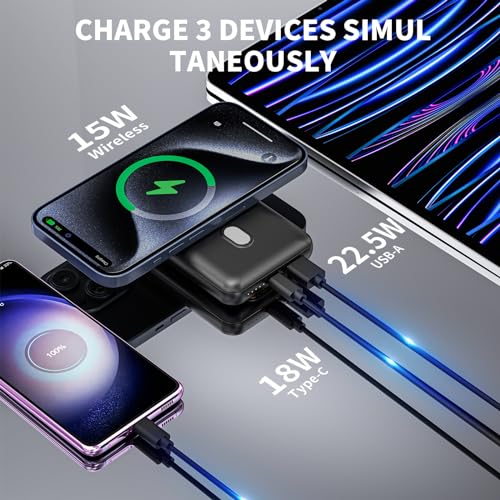 Magnetic Power Bank 10000mAh, Wireless Portable Charger with Stand, 15W Fast Charging Magnetic Battery Pack w/USB-C, Compatible with Magsafe iPhone 15/15 Plus/15 Pro/15 Pro Max, iPhone 14/13/12 Series