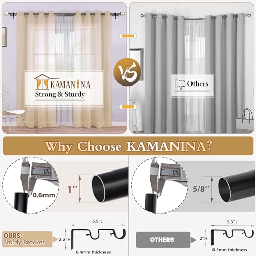 KAMANINA 1 Inch Double Curtain Rods 36 to 72 Inches(3-6 Feet) Black Curtain Rod for Windows, Telescoping Heavy Duty Drapery Rods with Crackle Glass Ends